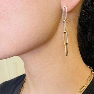 Rachel Koen Paper Clip Link Drop Ladies Earrings 14K Yellow Gold